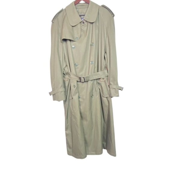 Vintage Full-Length Olive Green Austin Reed Trench Coat With Belt Sz 44R - Picture 2 of 16
